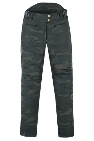 Warrior Gears® LADIES Wax Cotton Waxed Motorcycle Trousers, Waterproof Breathable CE Armour Biker Racing Trouser - Camo