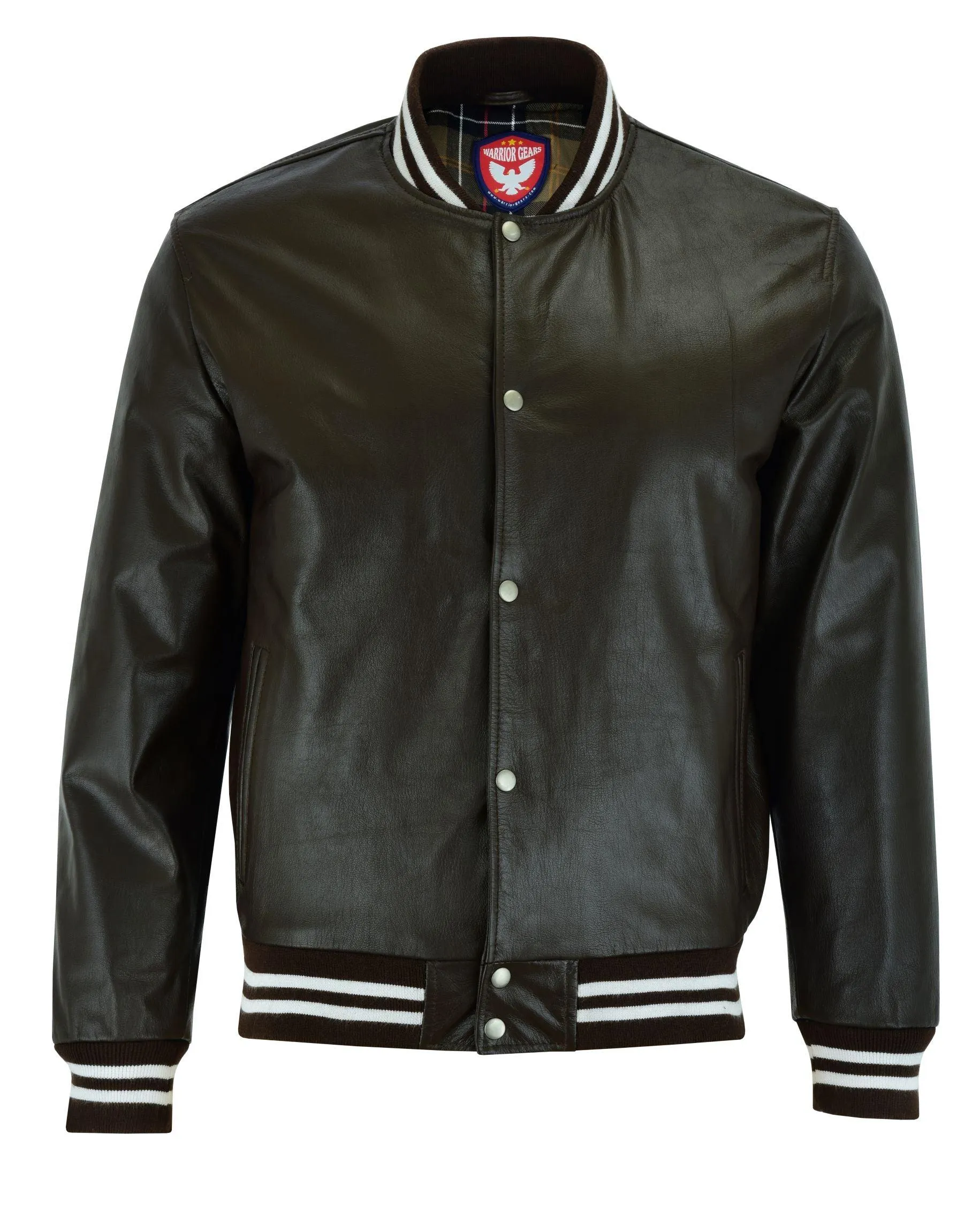 Warrior Gears® Leather Varsity Jacket | Brown Leather Body & Brown Leather Sleeves