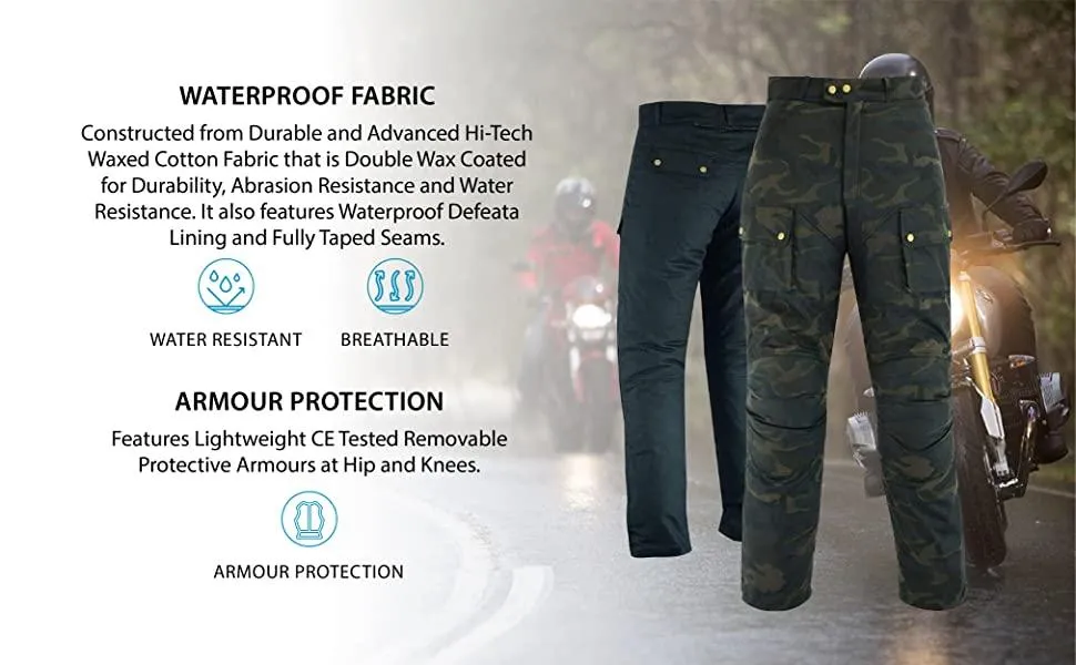 Warrior Gears Men's Waxed Cotton Motorcycle Trousers, Mens Motorbike Trouser