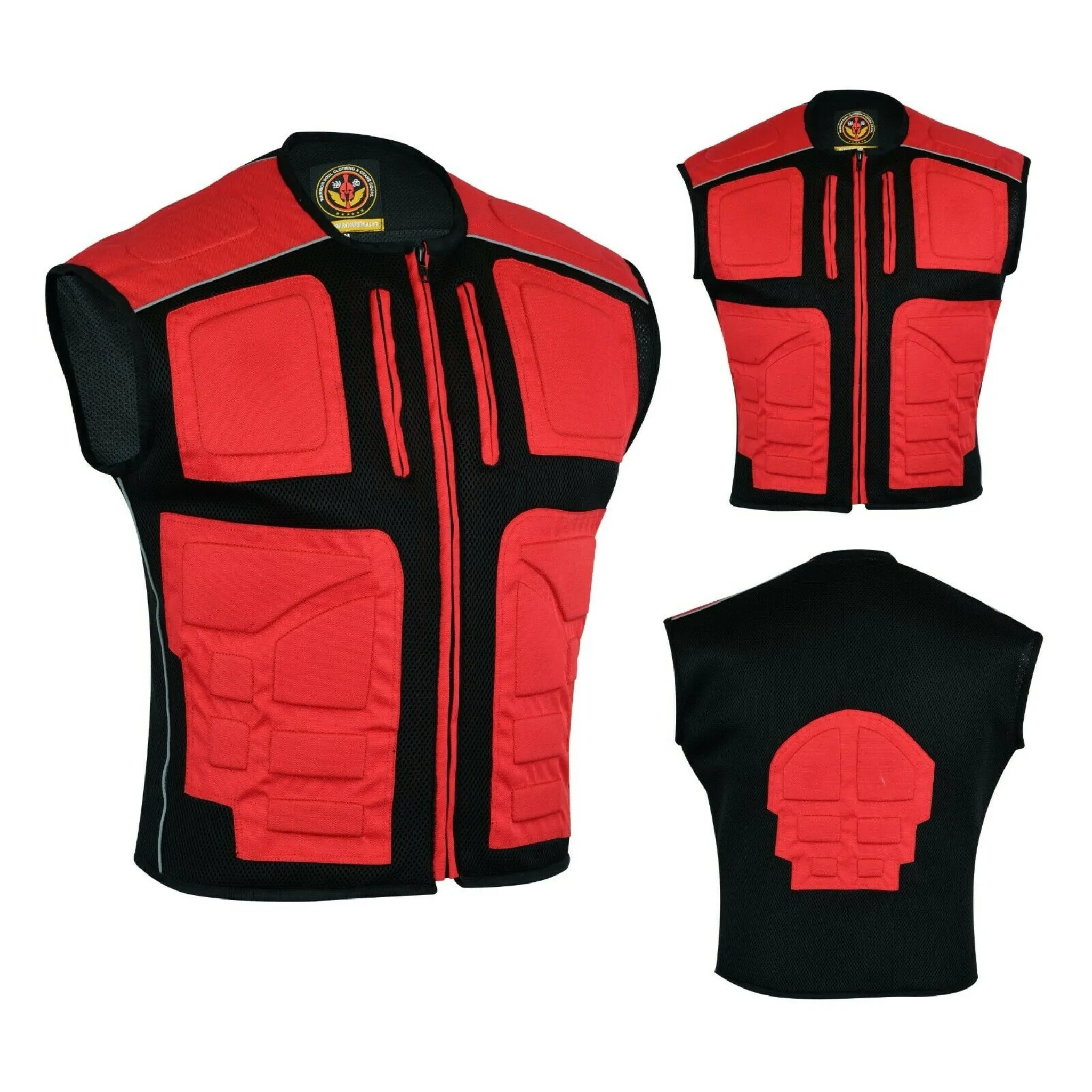 Warrior Gears® Textile Mesh Motorcycle Vests for Men, Men's Padded Motorbike Vest Waistcoat-Red