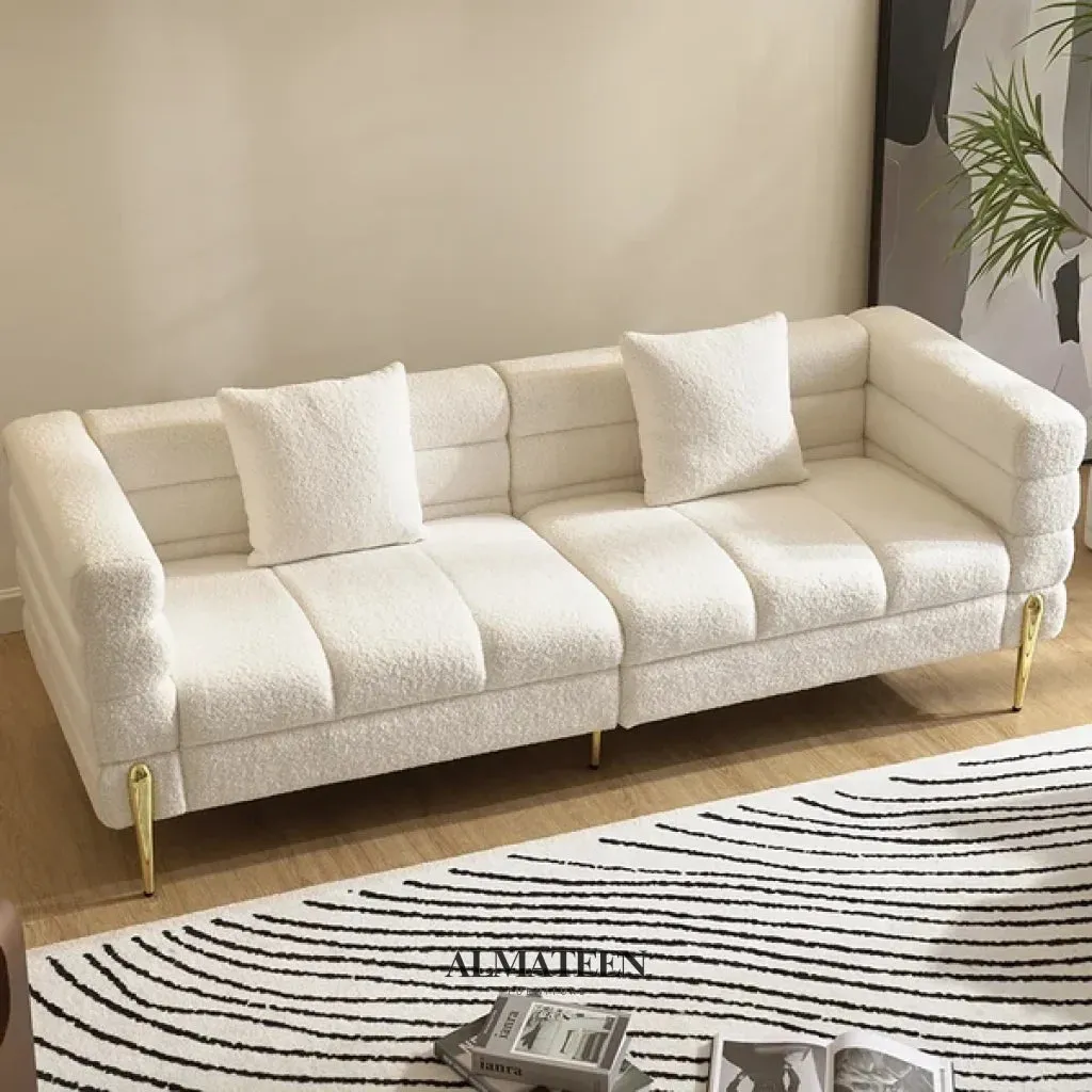 Warsaw 78.7" Modern White Boucle Upholstered Fluted 3 Seater Sofa for Living Room with pillow