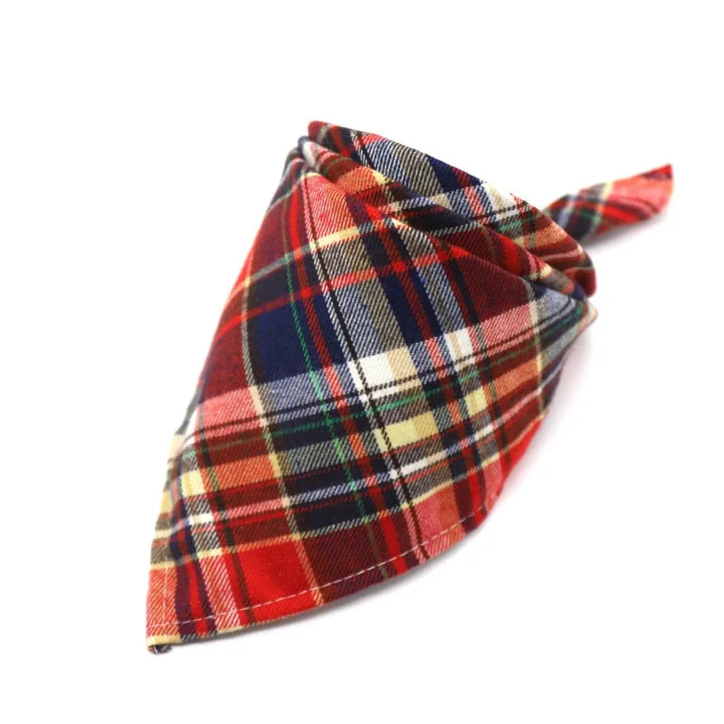 Washable Plaid Cotton Bandana For Dogs Cats