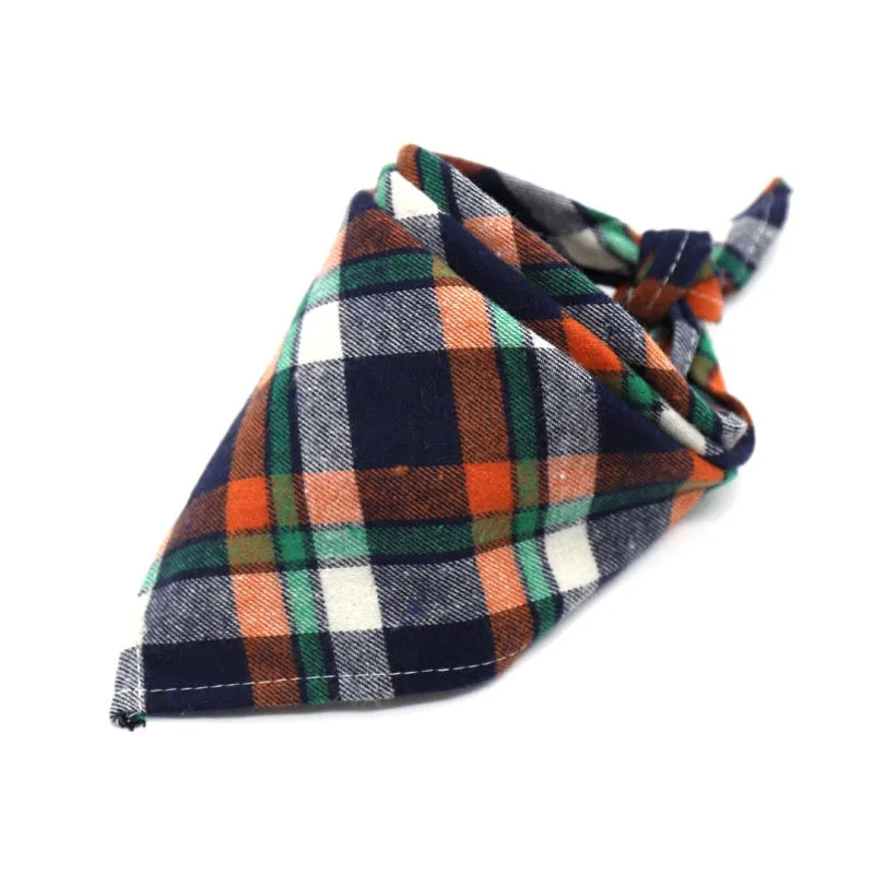 Washable Plaid Cotton Bandana For Dogs Cats