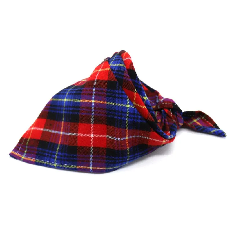 Washable Plaid Cotton Bandana For Dogs Cats