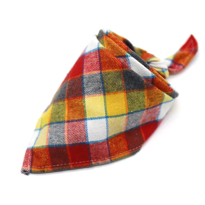 Washable Plaid Cotton Bandana For Dogs Cats