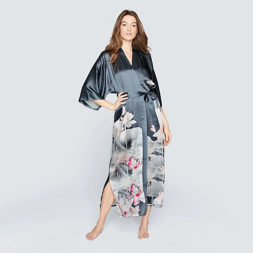 Washable Silk Lotus Long Kimono Robe