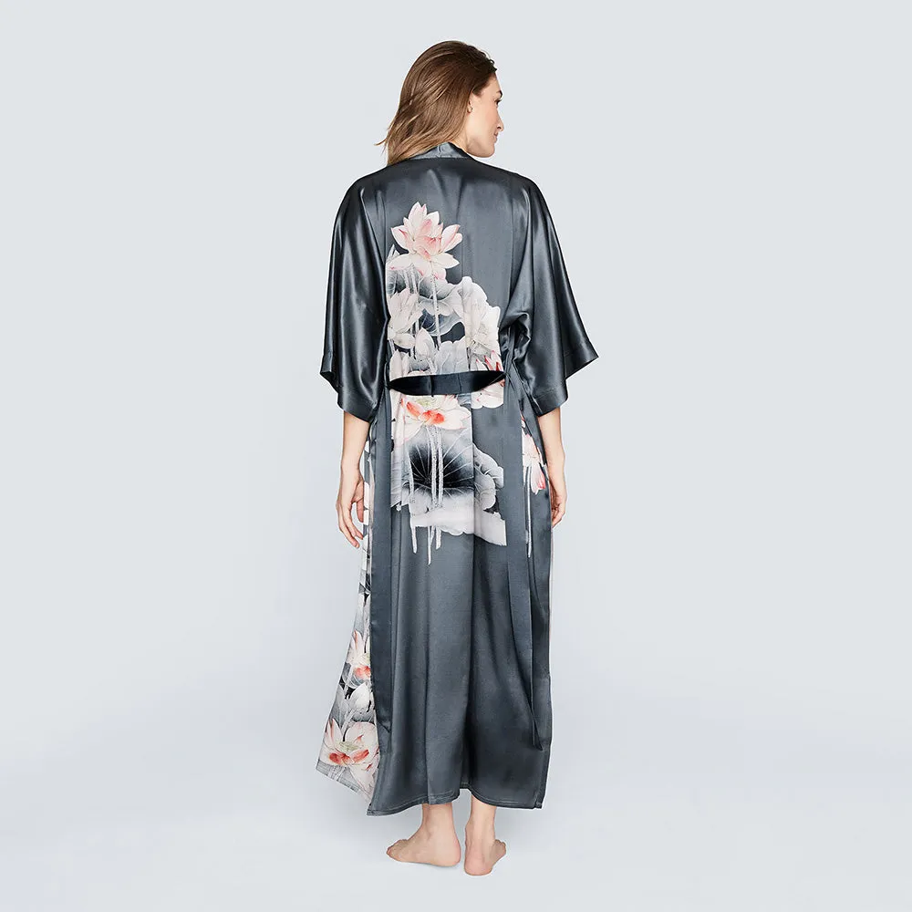 Washable Silk Lotus Long Kimono Robe