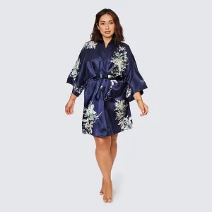 Washable Silk Yuri Short Kimono Robe (Plus Size)