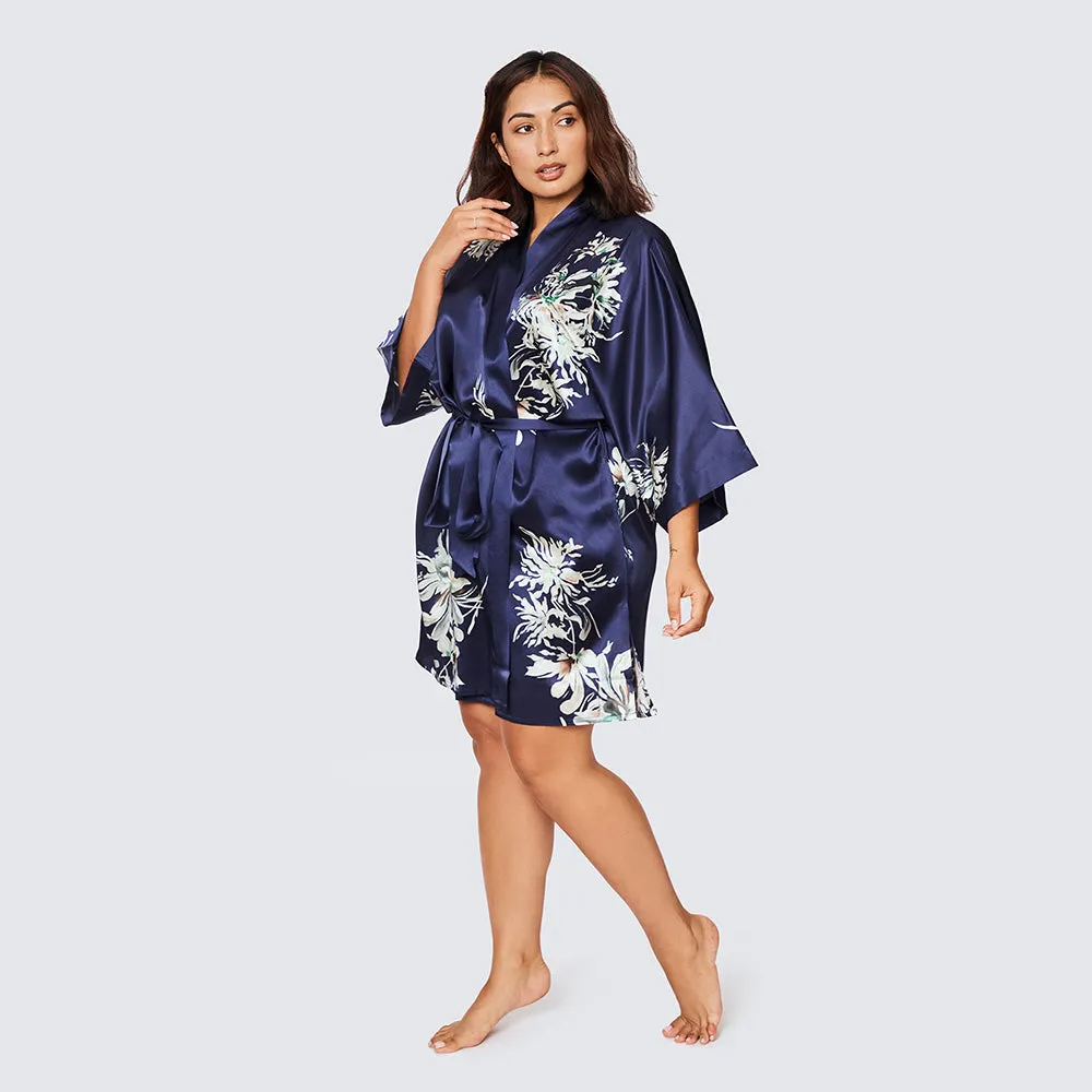 Washable Silk Yuri Short Kimono Robe (Plus Size)