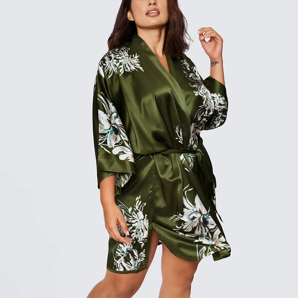 Washable Silk Yuri Short Kimono Robe (Plus Size)