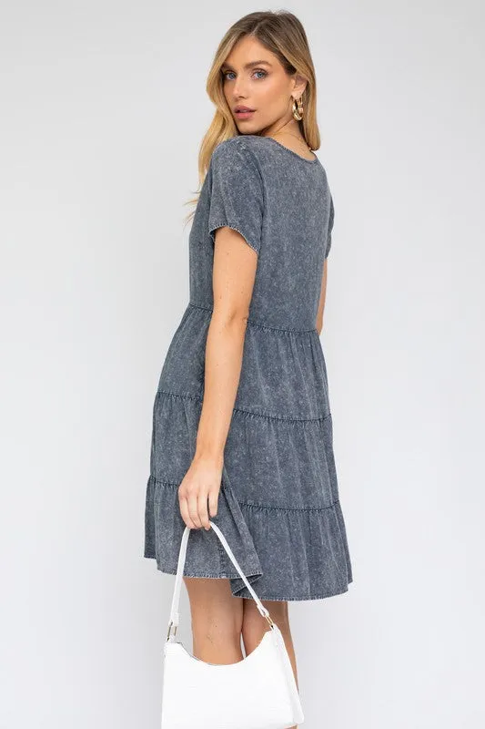 Washed Baby Doll Mini Dress