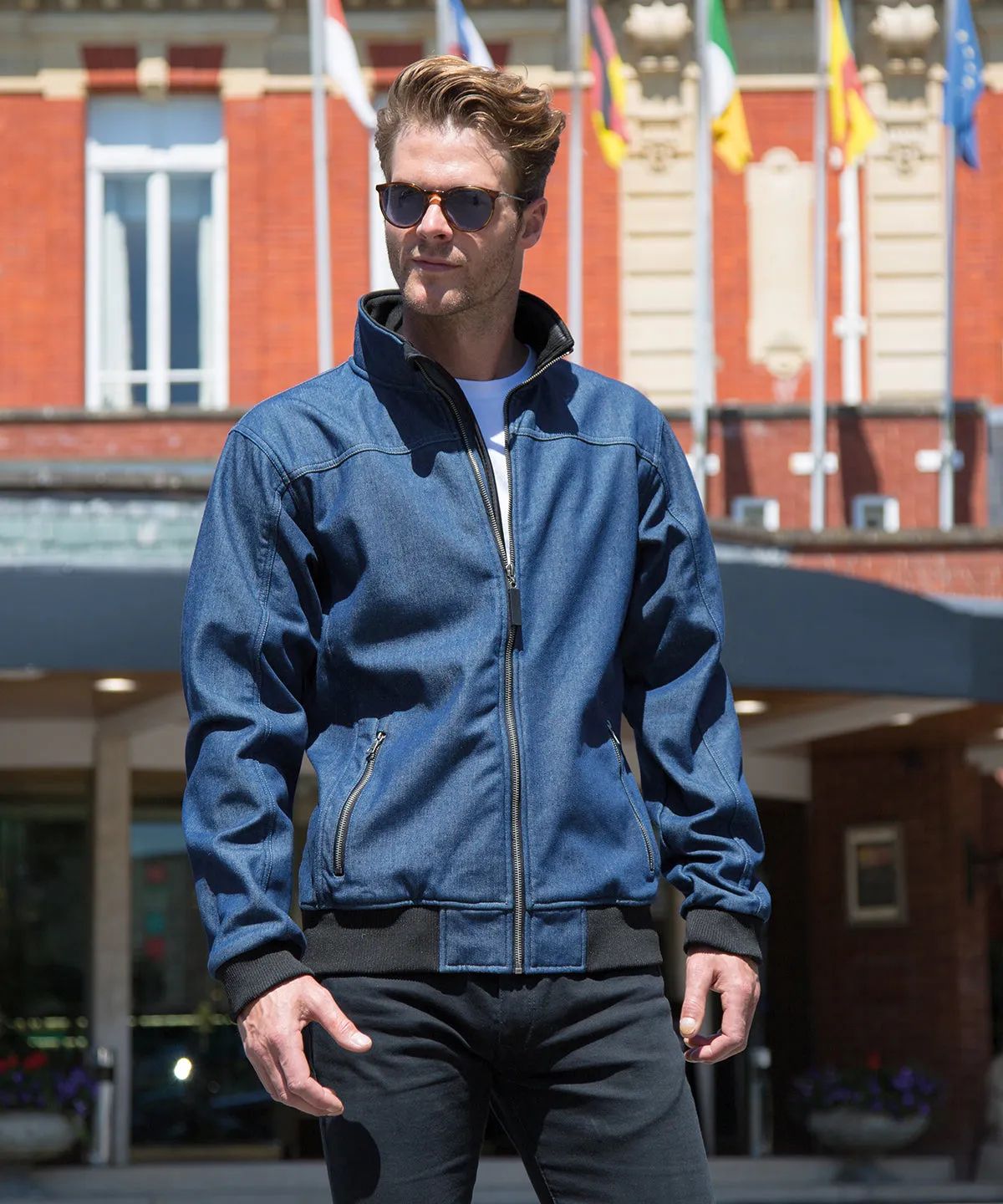 Washed Blue - Stonewash denim softshell