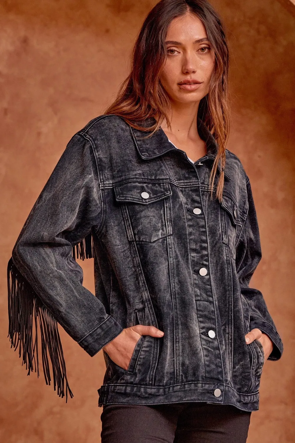 Washed Denim Fringed Jacket