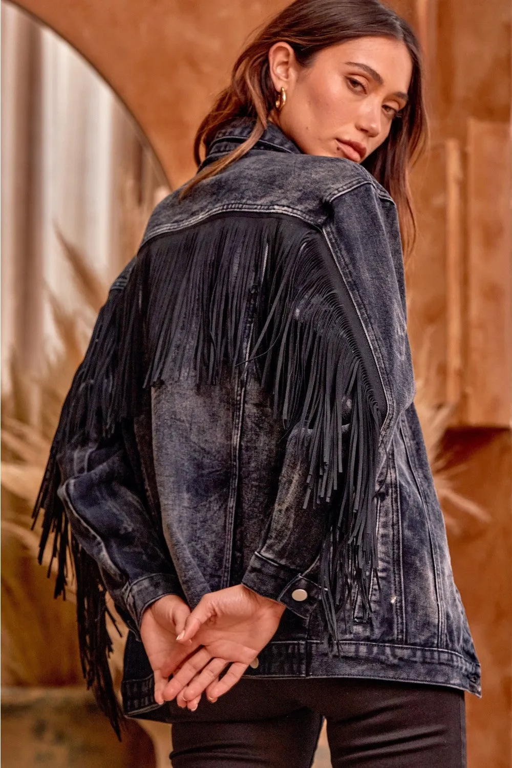 Washed Denim Fringed Jacket