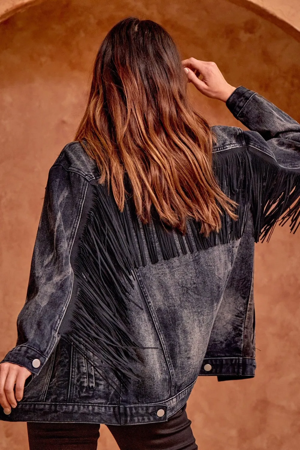 Washed Denim Fringed Jacket