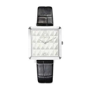 Watch Iconic Cube Spikes Silver Bracelet Leather Black