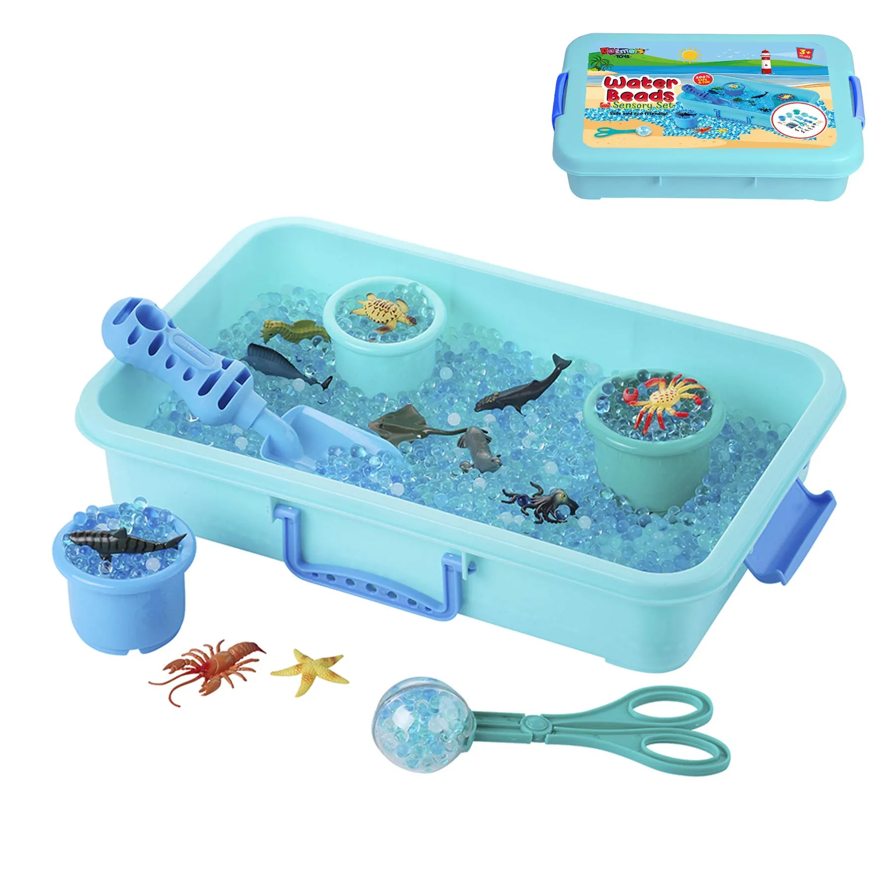 Water Beads Play Set - Sensory Bin Toys for Kids with 16 oz of Water Beads, Sea Animals