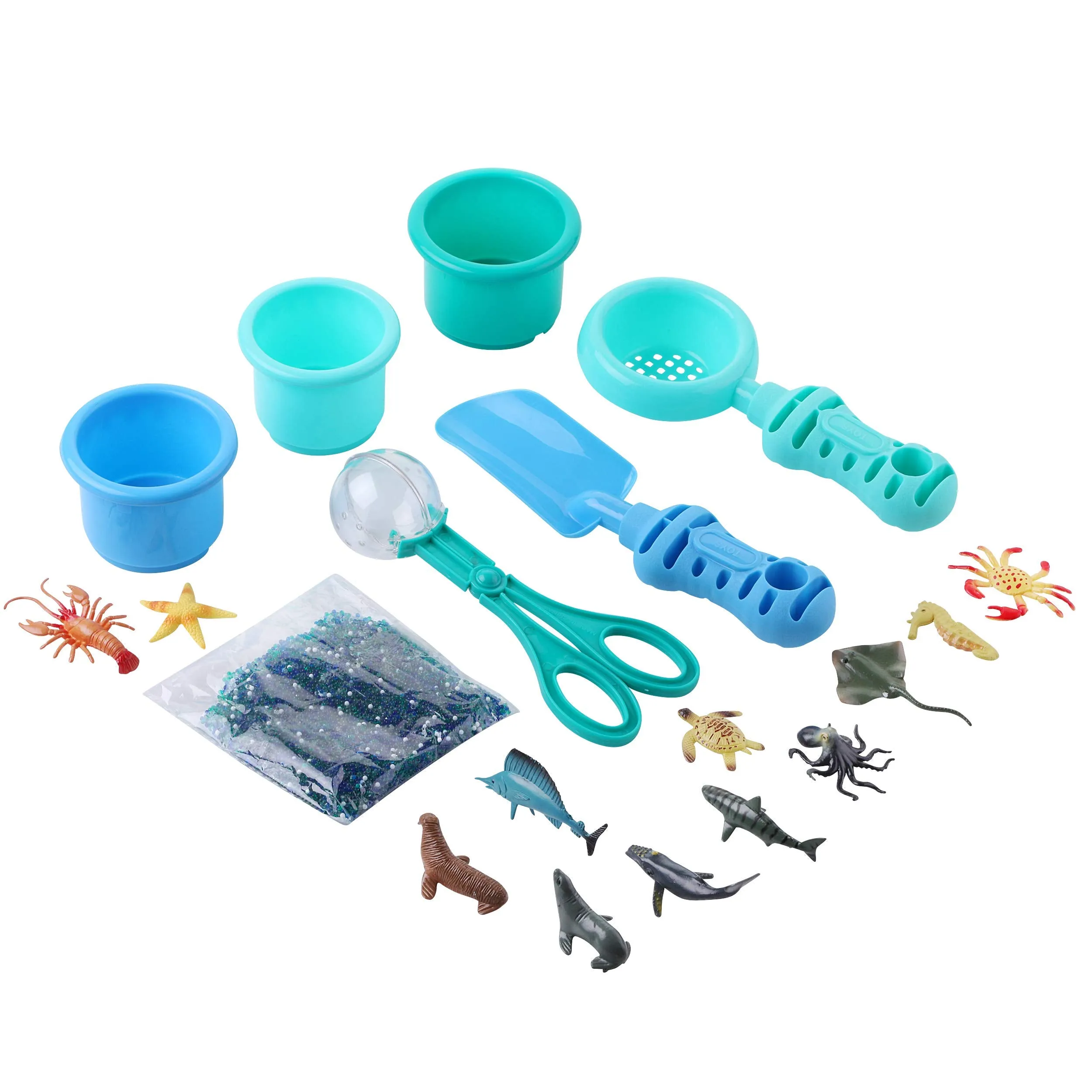 Water Beads Play Set - Sensory Bin Toys for Kids with 16 oz of Water Beads, Sea Animals