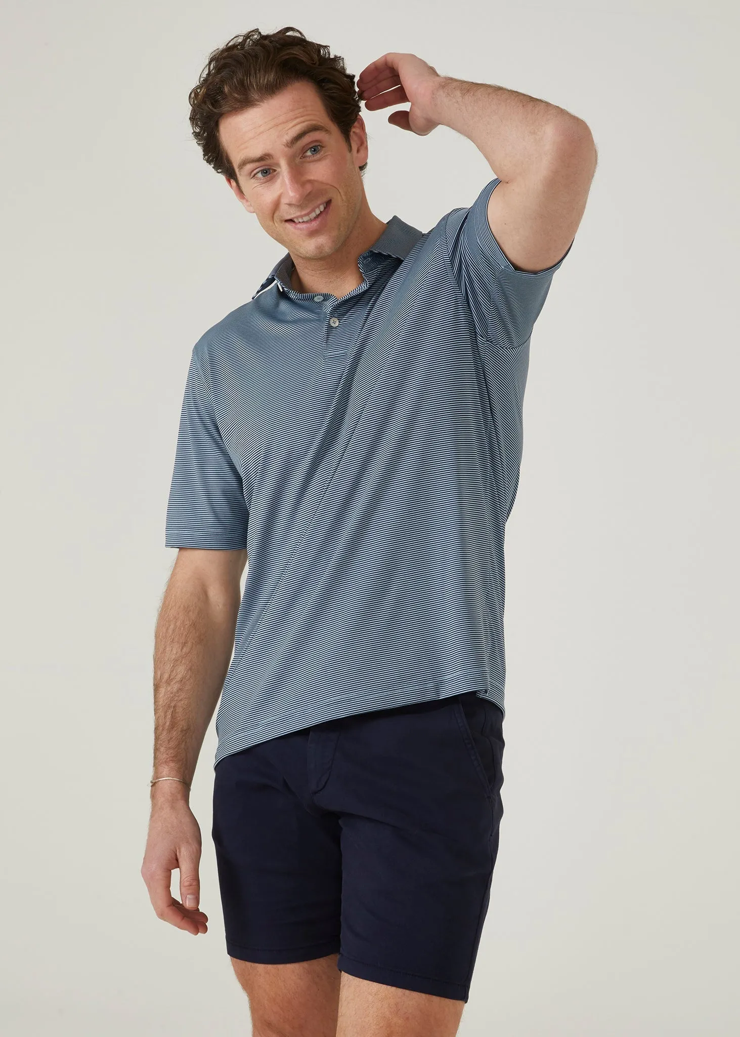 Waterbeach Striped Polo Shirt In Navy - Sports Fit