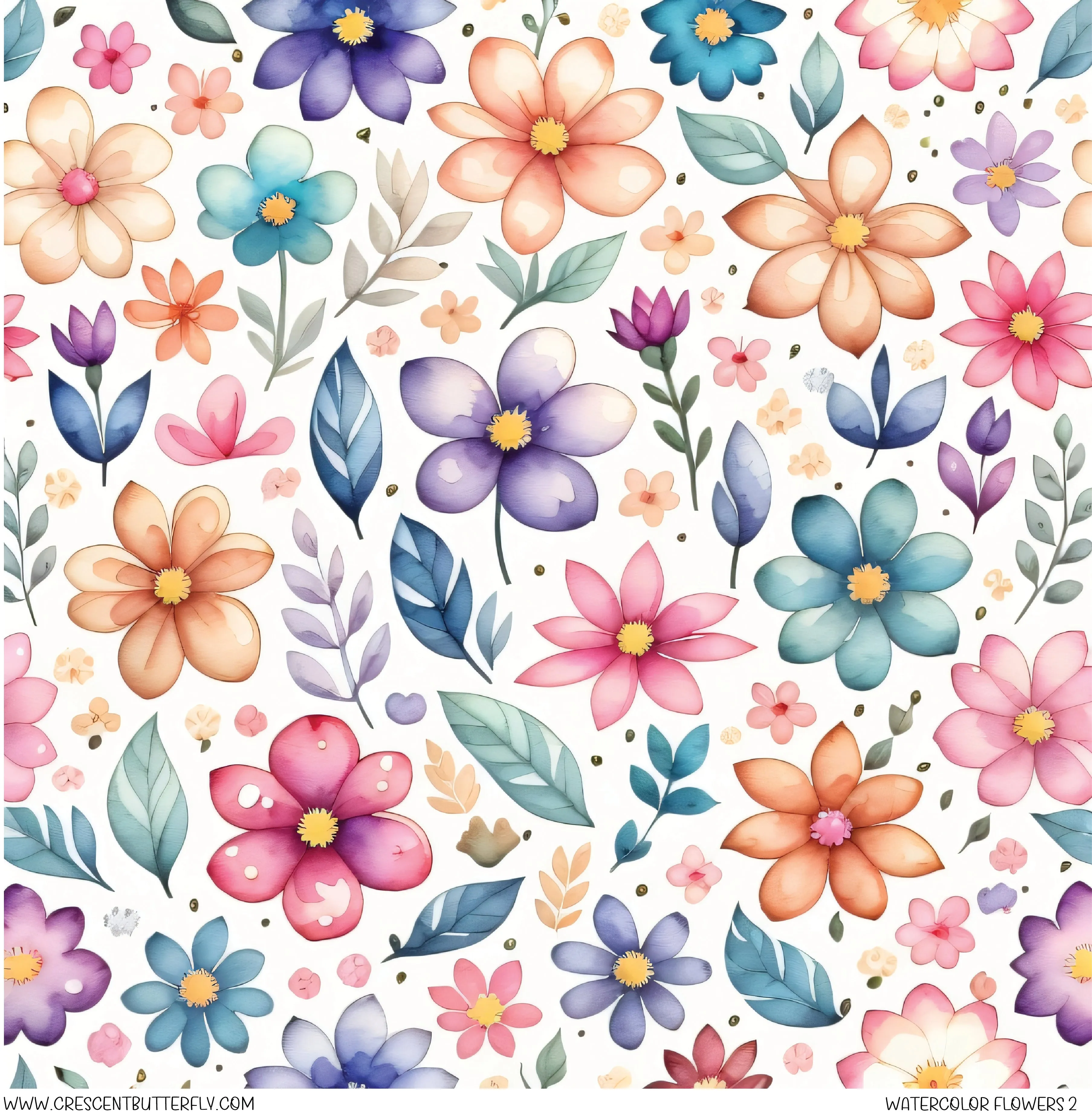 Watercolor Flowers 2 Printed Vinyl Sheet/Wrap