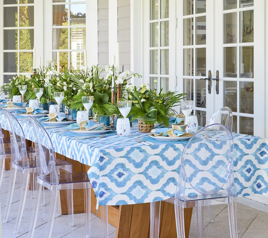 Watercolor Ikat Tablecloth in Blue