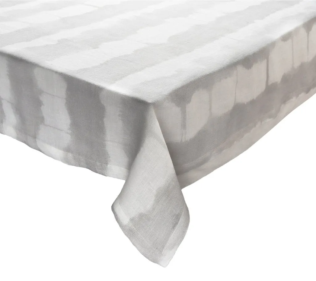 Watercolor Stripe Tablecloth in White & Gray