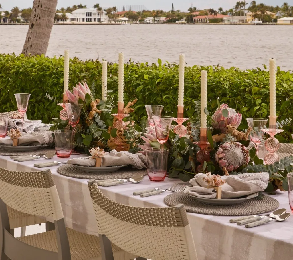 Watercolor Stripe Tablecloth in White & Gray