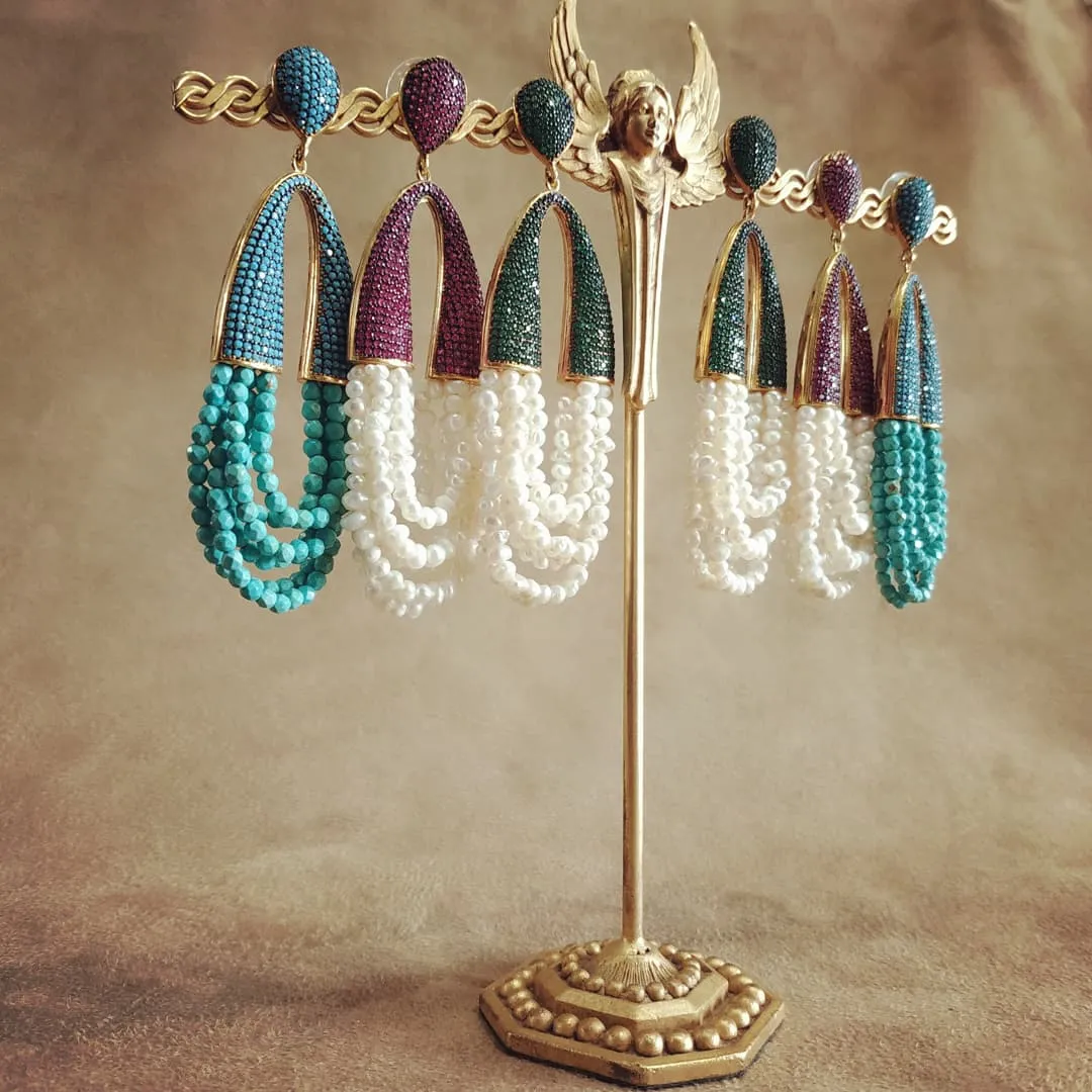 Waterfall turquoise chandelier crystal pave earrings