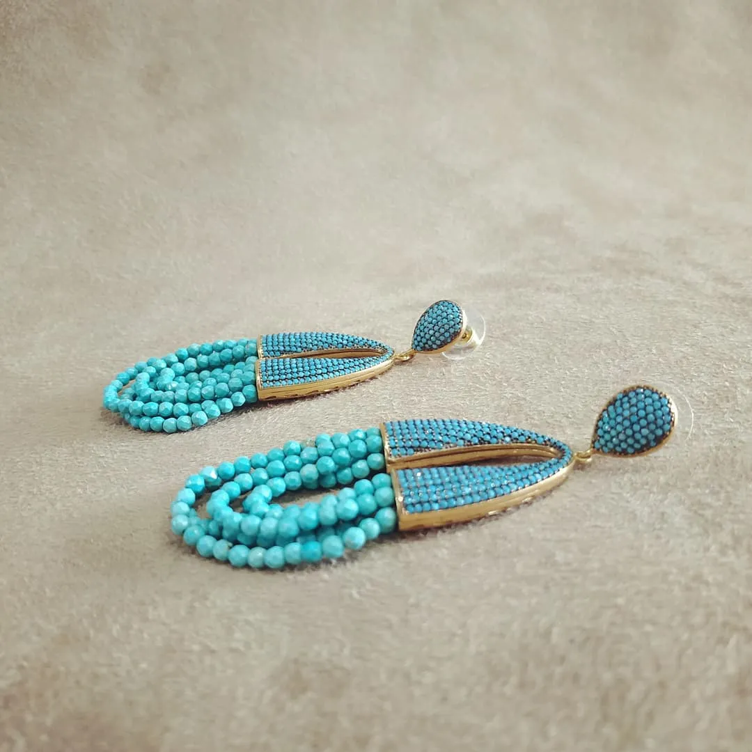 Waterfall turquoise chandelier crystal pave earrings