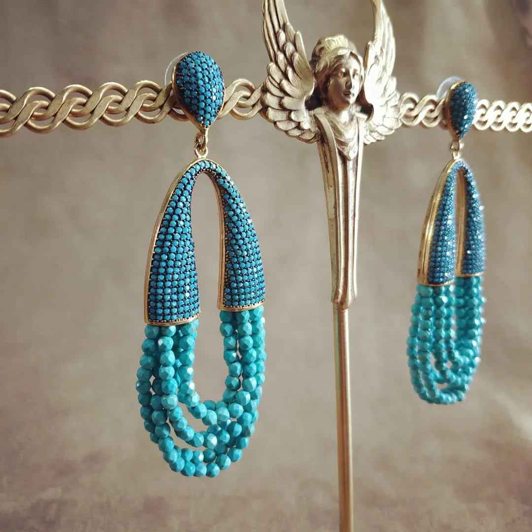 Waterfall turquoise chandelier crystal pave earrings