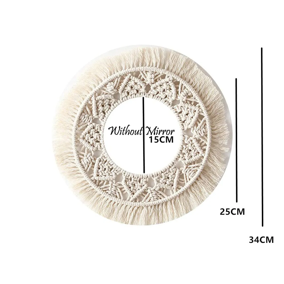 Waterlily House's - Macrame Mirror Wall Hanging with Fringe Round Mirror Art Boho Decor for Apartment Living Room Bedroom Baby Nursery.(Without Mirror, Ivory), Unframed