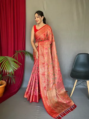 Watermelon Pink Saree in Kanjeevaram Tissue Silk