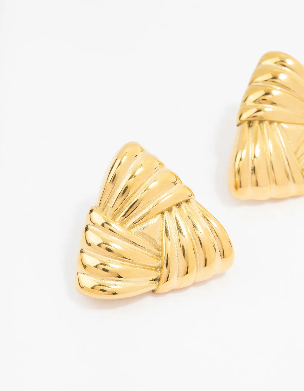 Waterproof Gold Plated Stainless Steel Ribbed Triangle Stud Earrings