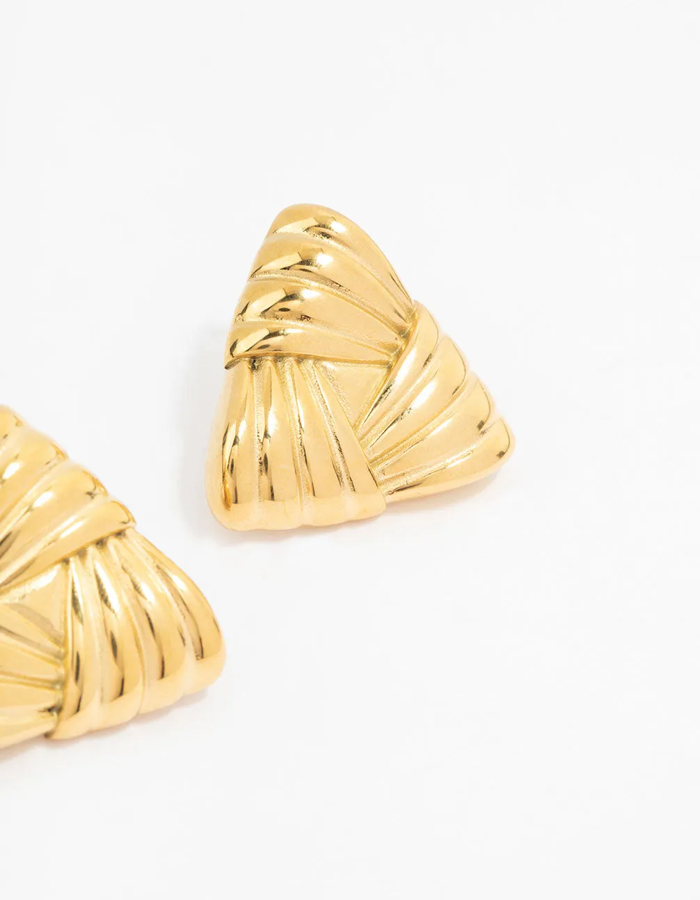 Waterproof Gold Plated Stainless Steel Ribbed Triangle Stud Earrings