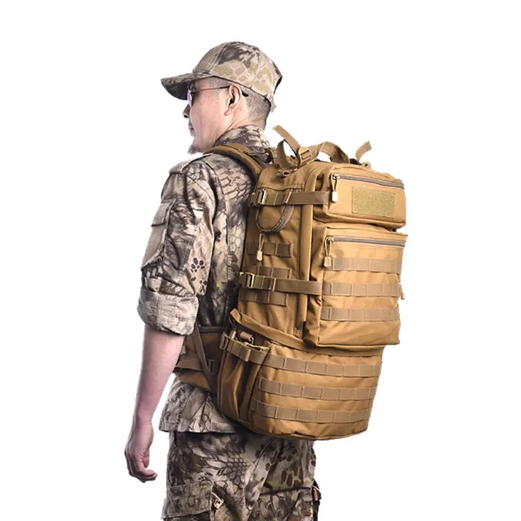 Waterproof Nylon Backpack Shoulders Bag Outdoors Hiking Camping Travelling Bag, Capacity:45L(Khaki)