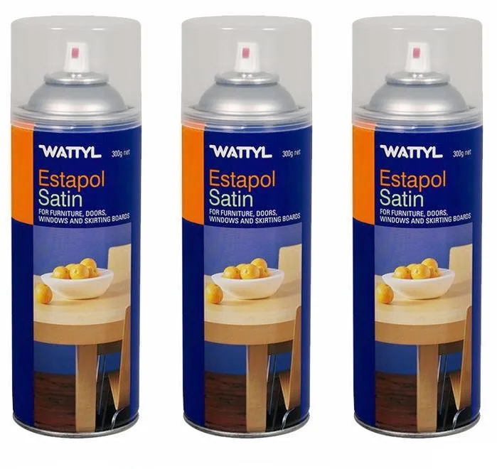 Wattyl Estapol Interior Polyurethane Aerosol 300g Satin x 3 Furniture Varnish