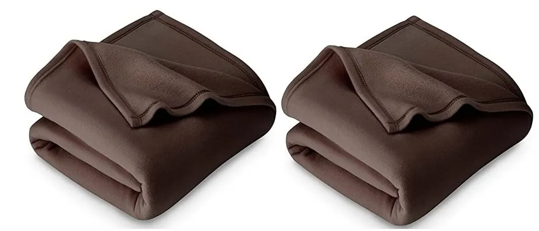 Wavva® Plain Fleece 2 Single Bed Blankets-Brown (Set of 2)