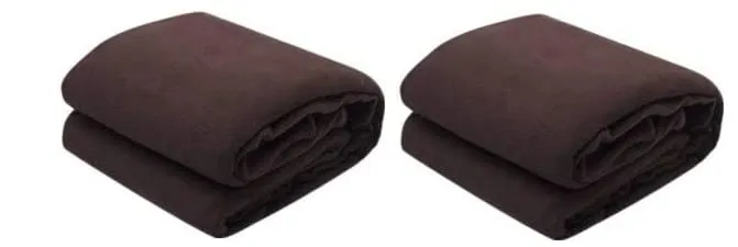 Wavva® Plain Fleece 2 Single Bed Blankets-Brown (Set of 2)