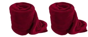 Wavva® Plain Fleece 2 Single Bed Blankets-Maroon (Set of 2)