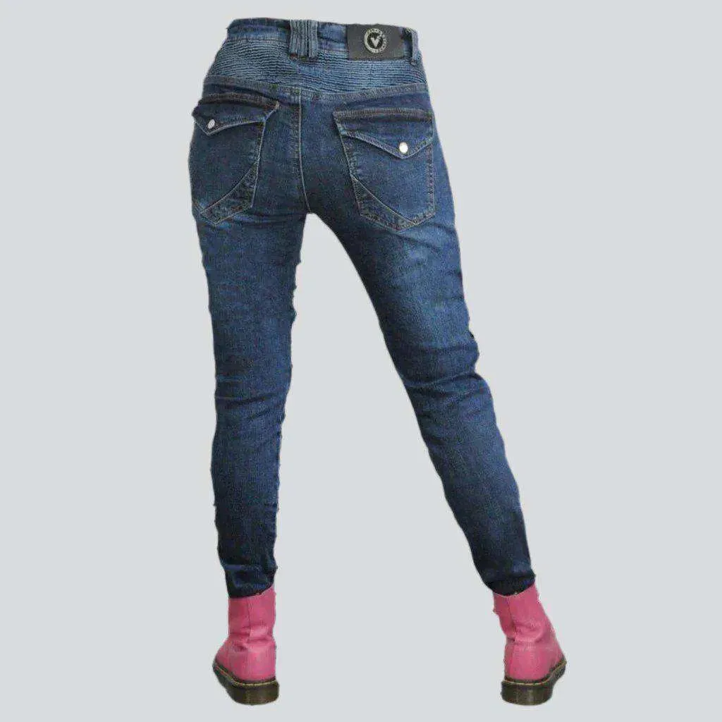 Wear-resistant ladies biker jeans