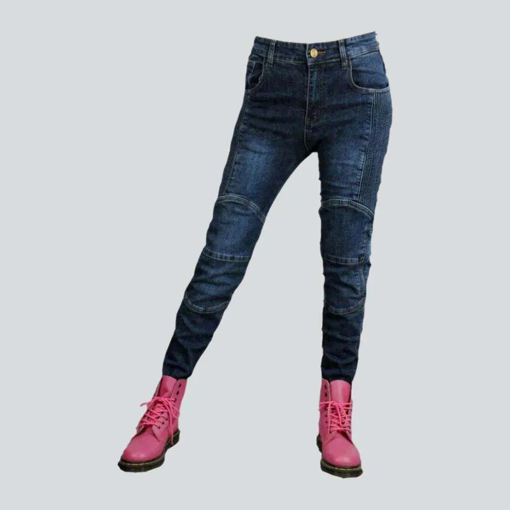 Wear-resistant ladies biker jeans