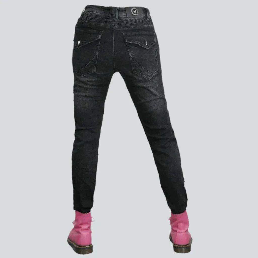 Wear-resistant ladies biker jeans