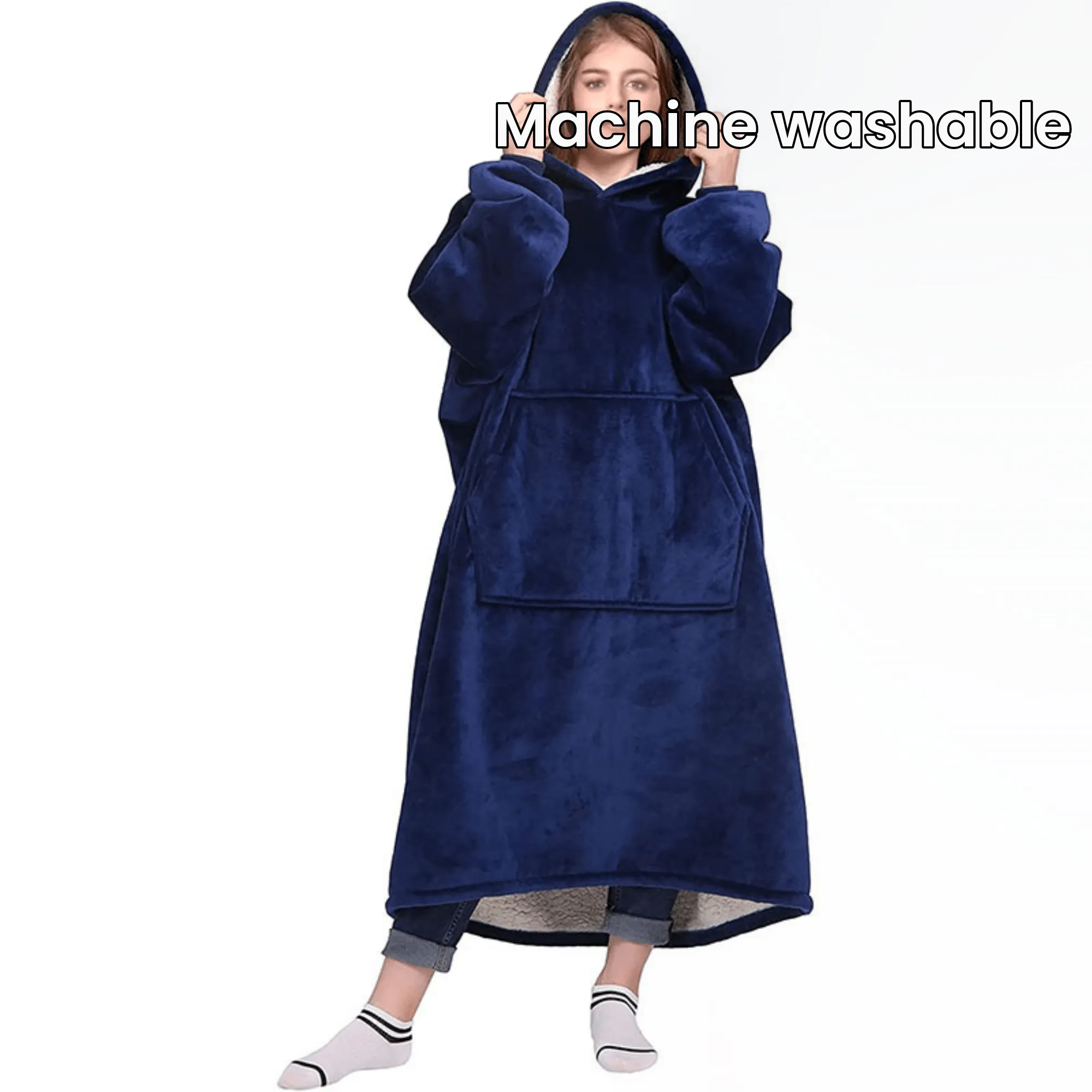 Wearable Blanket Hoodie - 1pc Oversized, Machine Washable, Contemporary Style Hooded Blanket with Pocket - 100% Polyester Flannel, Knitted, No Print Cozy Lounging Robe for Reading, Gaming, Napping, Camping and Outdoor Activities