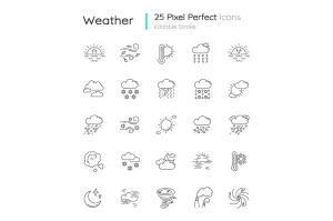 Weather pixel perfect linear icons set