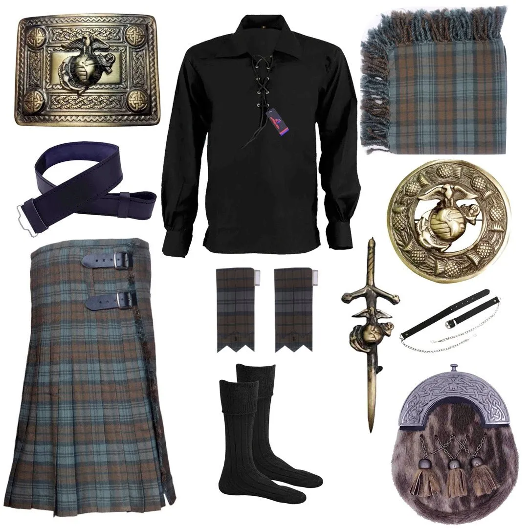 Weathered Black Watch Tartan Kilt Outfit - Timeless Elegance