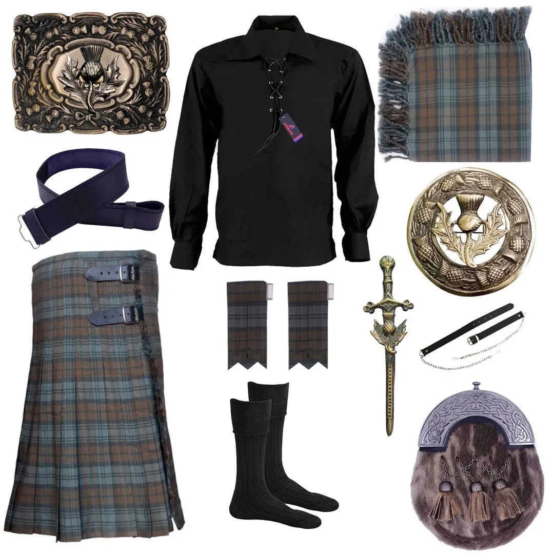 Weathered Black Watch Tartan Kilt Outfit - Timeless Elegance