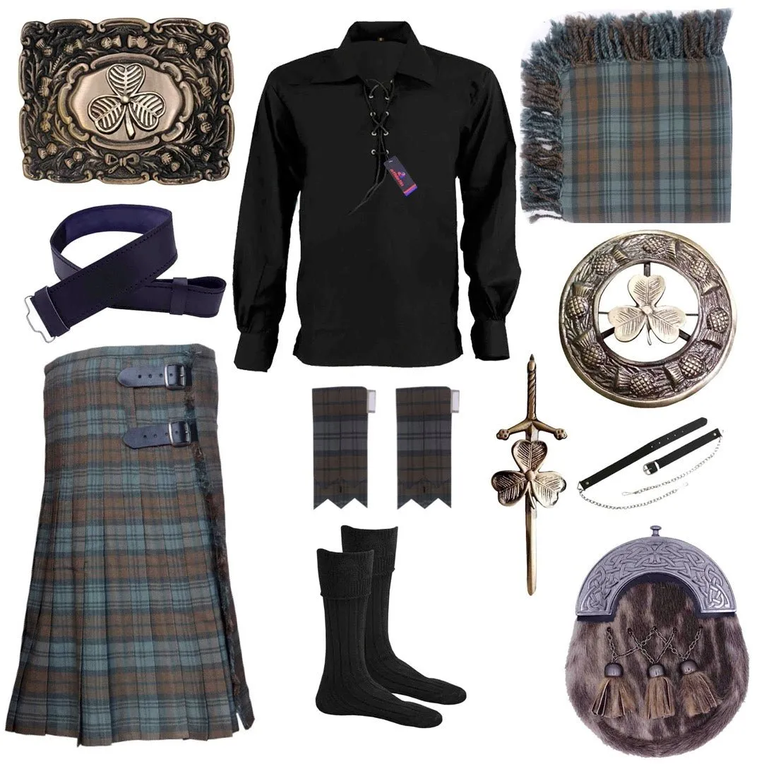 Weathered Black Watch Tartan Kilt Outfit - Timeless Elegance