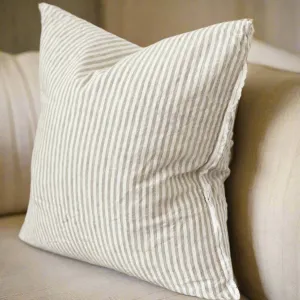 Weathered Edge Cream and Beige Stripe Linen Square Cushion