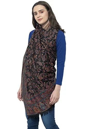 Weavers Villa Women's Pashmina Wool Kani Weave Shawls, Wraps [Size: 40" X 80"] Black