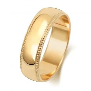 Wedding Band 18K D Shape Millgrain 6 mm-1.25 Wedding  Ring WQ186L